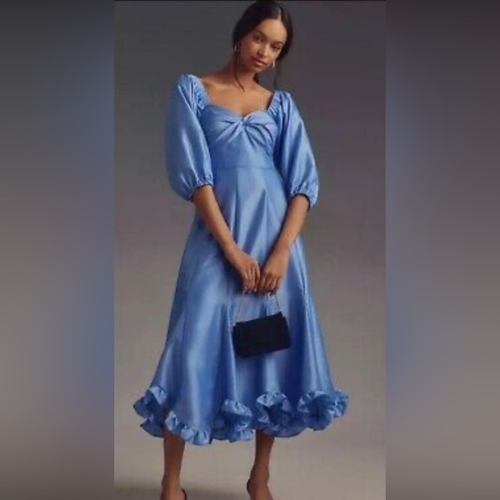 Elegant Blue puff sleeve dress